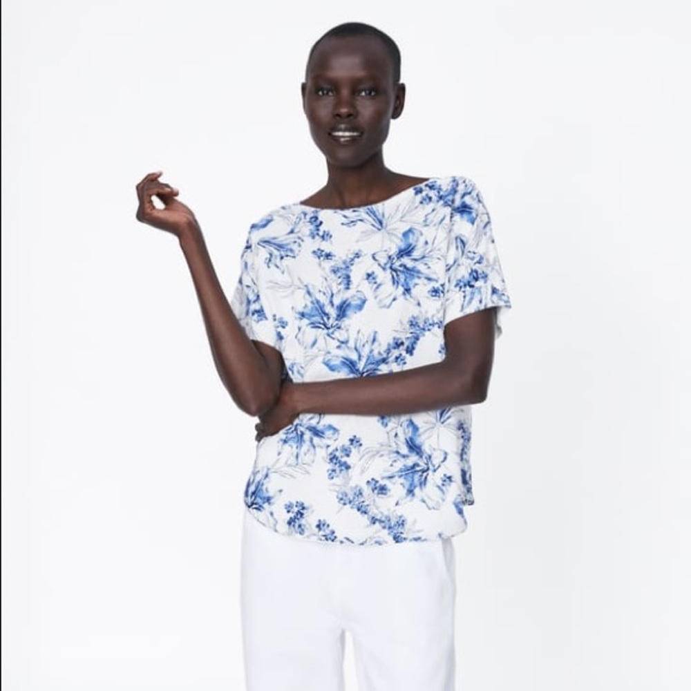 Zara Linen Blend Floral Top
